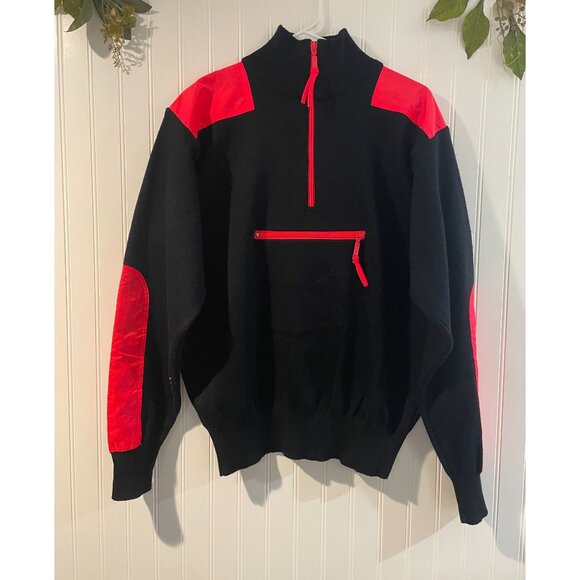 Vintage Meister Black & Red Wool/Acrylic Half-Zip Sweater With Pocket - Picture 1 of 10